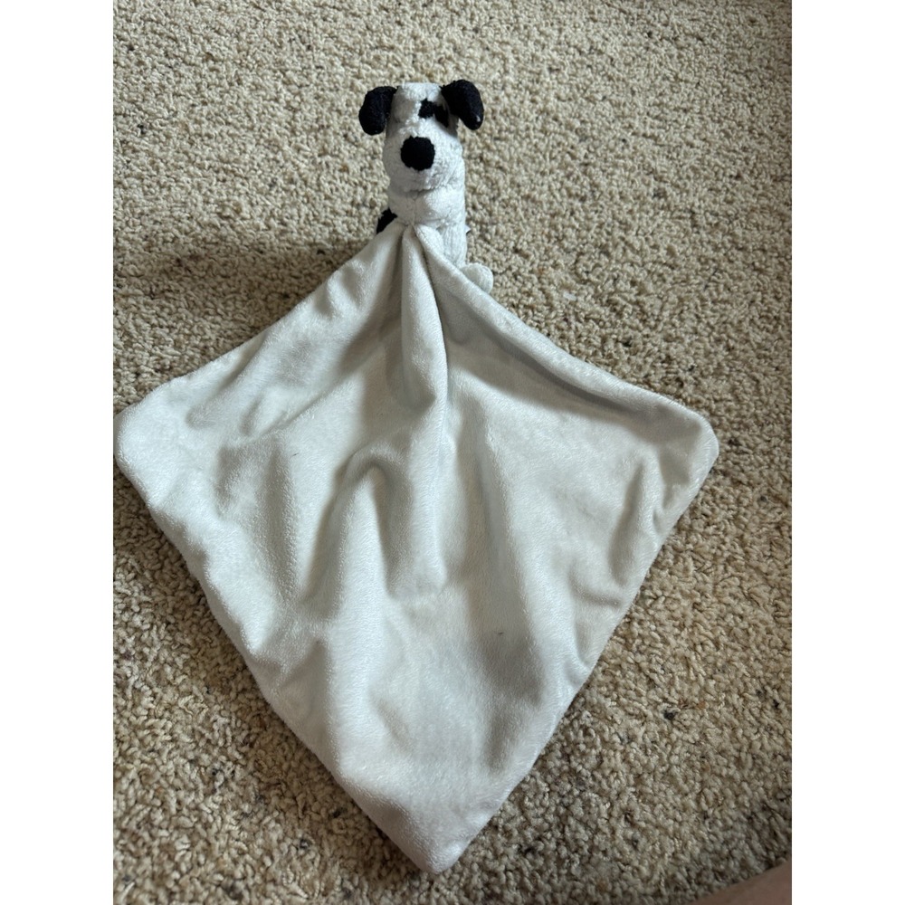 Jellycat London Black Cream Puppy Dog Lovey Security Blanket Toy 13x13.5" Soft
